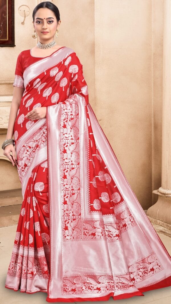 Saree Online Kerala - Red Colour Designer Sarees Rs 500 to 1000