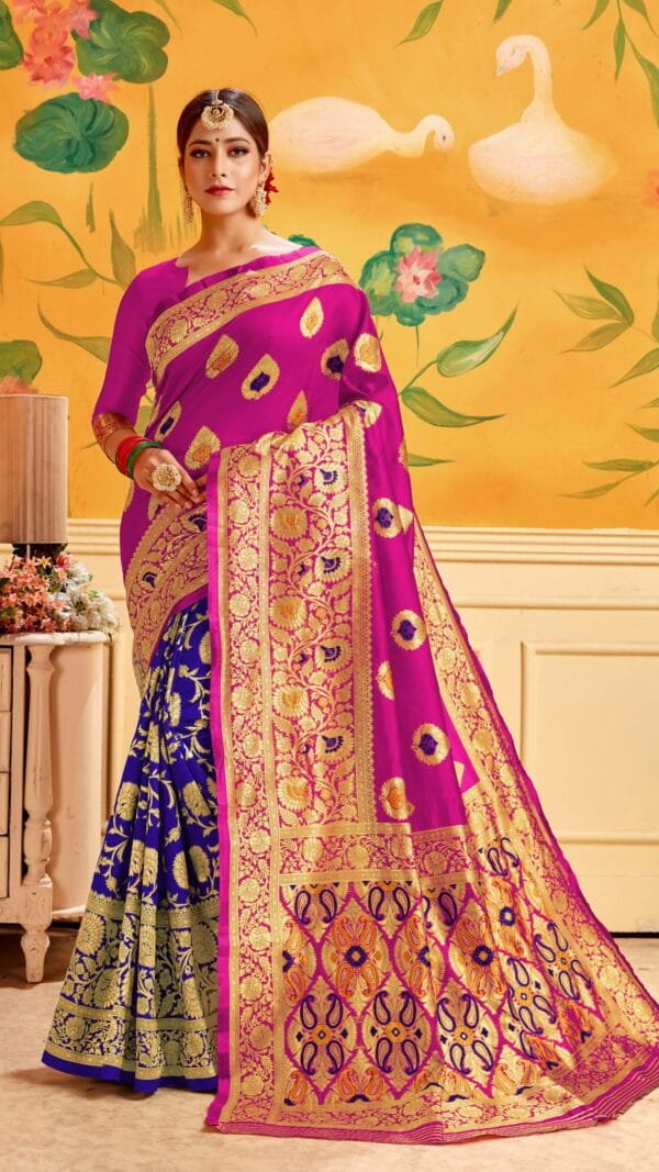 Saree Online Meesho Pink Blue Colour Saree - Designer Sarees Rs 500 to 1000