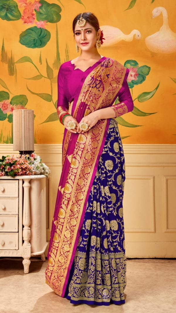 Saree Online Meesho Pink Blue Colour Saree - Designer Sarees Rs 500 to 1000