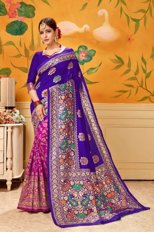 Saree Online Party Wear - Blue Pink Colour Saree Designer Sarees Rs 500 to 1000