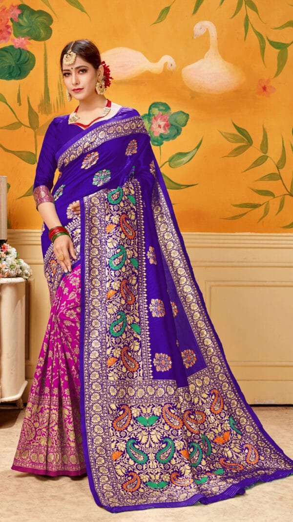 Saree Online Party Wear - Blue Pink Colour Saree Designer Sarees Rs 500 to 1000