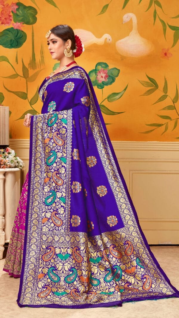 Saree Online Party Wear - Blue Pink Colour Saree Designer Sarees Rs 500 to 1000