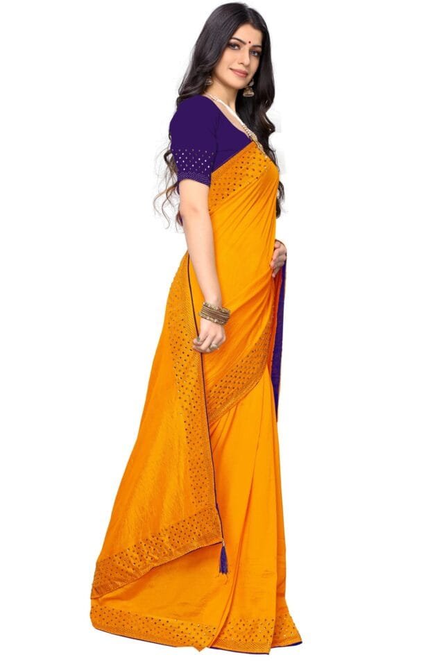 Saree Online Shopping India Yellow Colour Saree - Designer Sarees Rs 500 to 1000 - Image 5