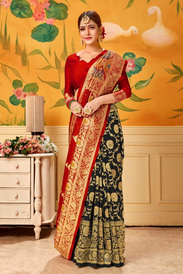 Saree Shopping Online Sites Red Black Saree - Designer Sarees Rs 500 to 1000