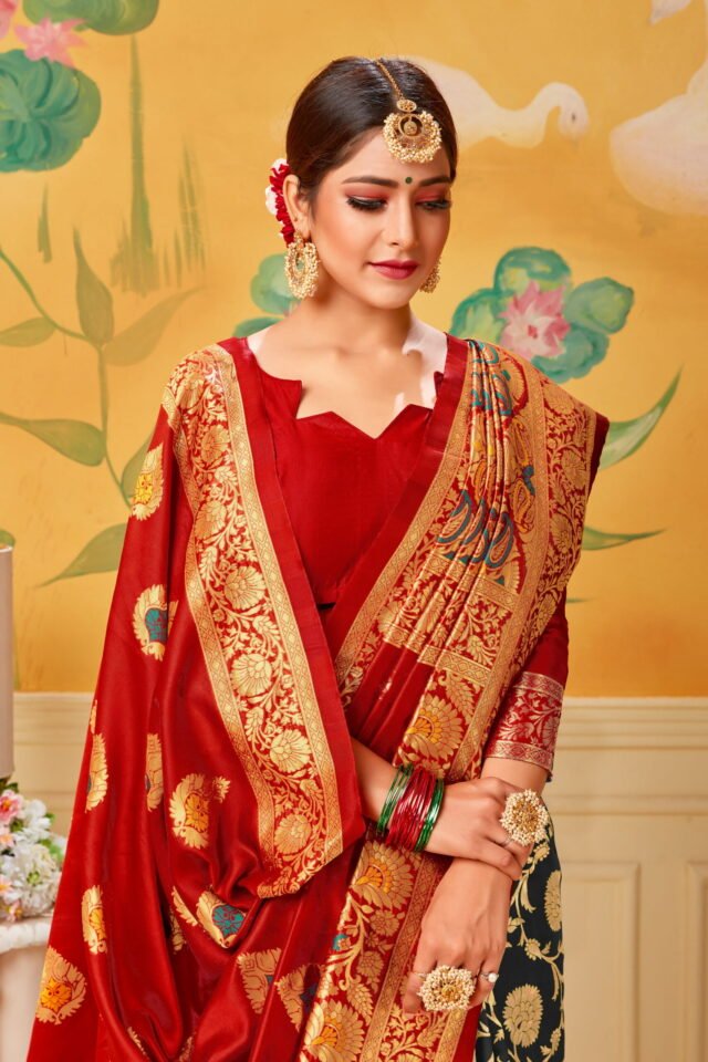 Saree Shopping Online Sites Red Black Saree - Designer Sarees Rs 500 to 1000