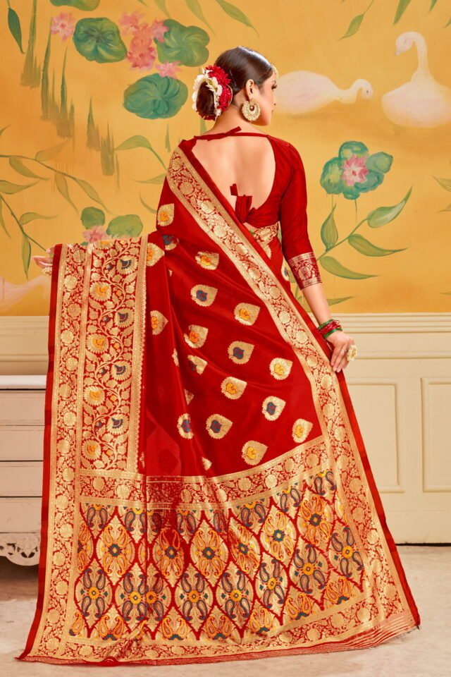 Take Saree Online Shopping 499 Red Green Saree - Designer Sarees Rs 500 to 1000