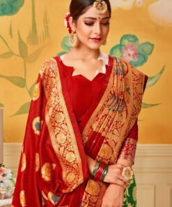 Take Saree Online Shopping 499 Red Green Saree - Designer Sarees Rs 500 to 1000