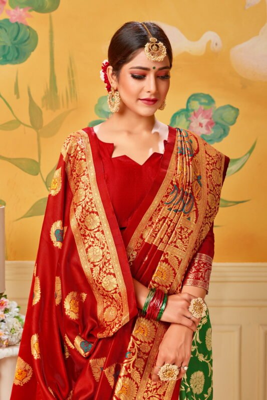 Buy Solid Red Saree Online in USA with Brown Embroidered Blouse – Pure  Elegance