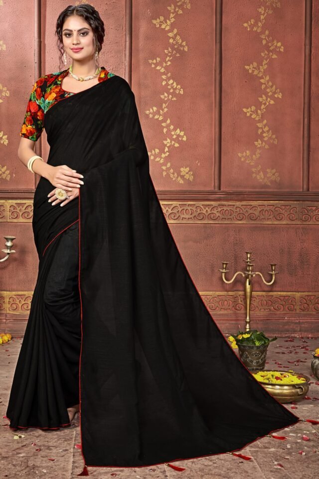 न्यू डिजाइनर साड़ी Black Colour Saree - Designer Sarees Rs 500 to 1000