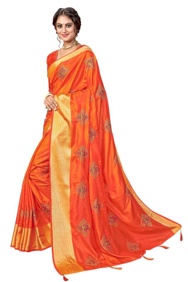 बनारसी साड़ी Price Orange Colour Saree - Designer Sarees Rs 500 to 1000