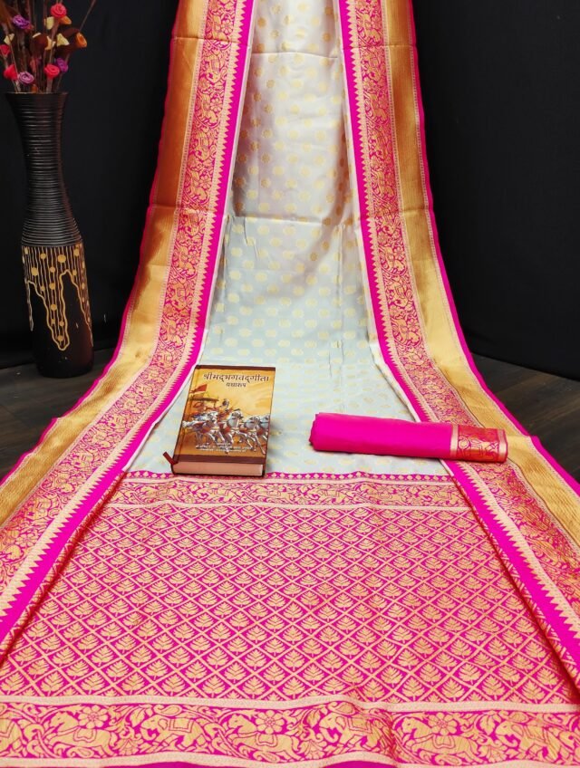 साड़ी का फोटो White Pink Colour Saree - Designer Sarees Rs 500 to 1000