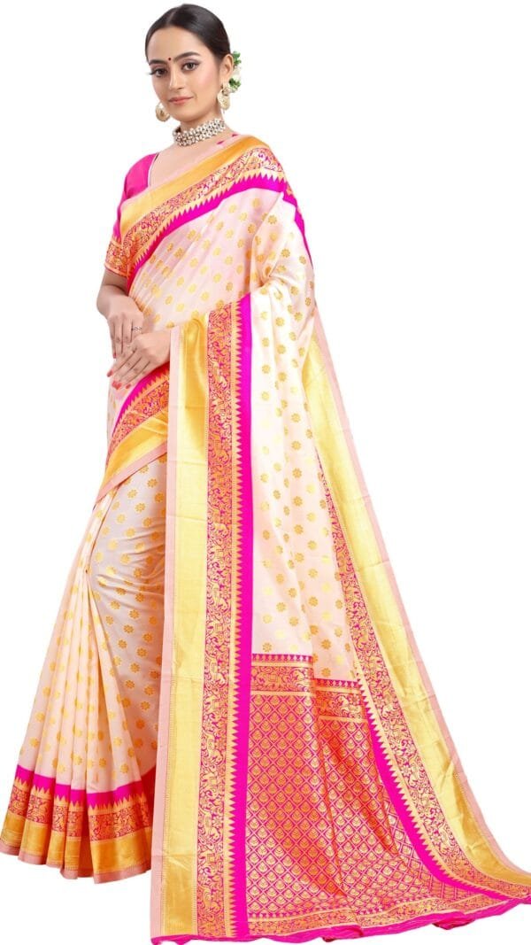 साड़ी का फोटो White Pink Colour Saree - Designer Sarees Rs 500 to 1000