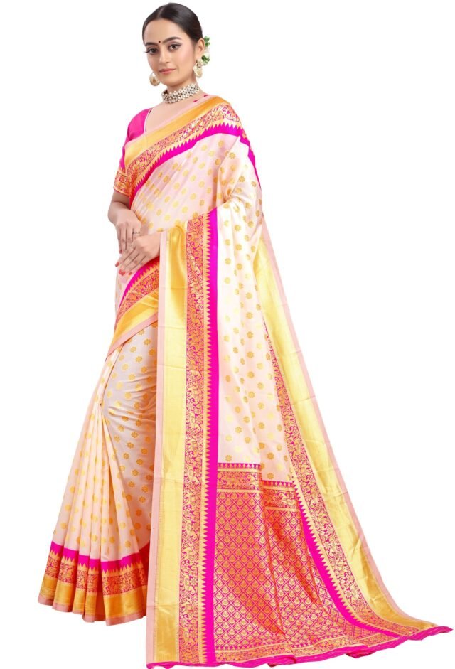 साड़ी का फोटो White Pink Colour Saree - Designer Sarees Rs 500 to 1000