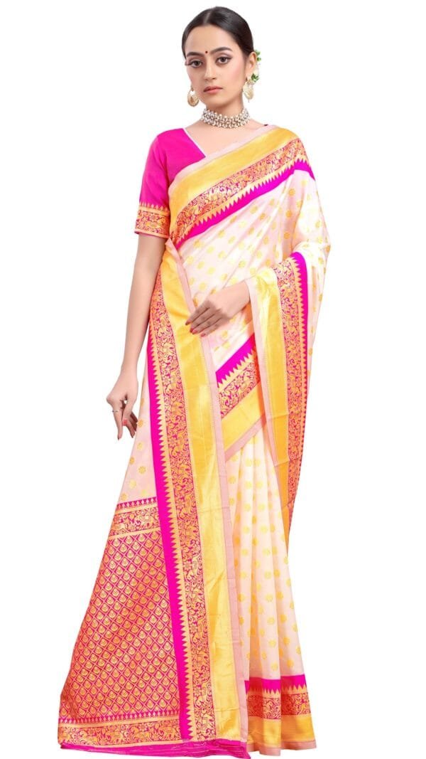 साड़ी का फोटो White Pink Colour Saree - Designer Sarees Rs 500 to 1000