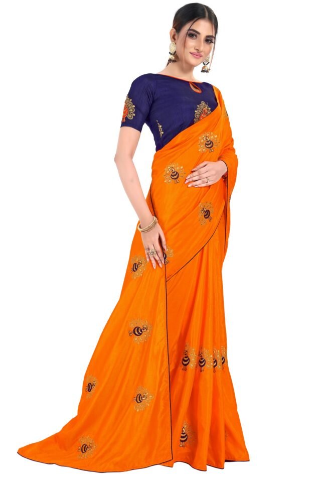 साड़ी की फोटो Orange Colour Saree - Designer Sarees Rs 500 to 1000