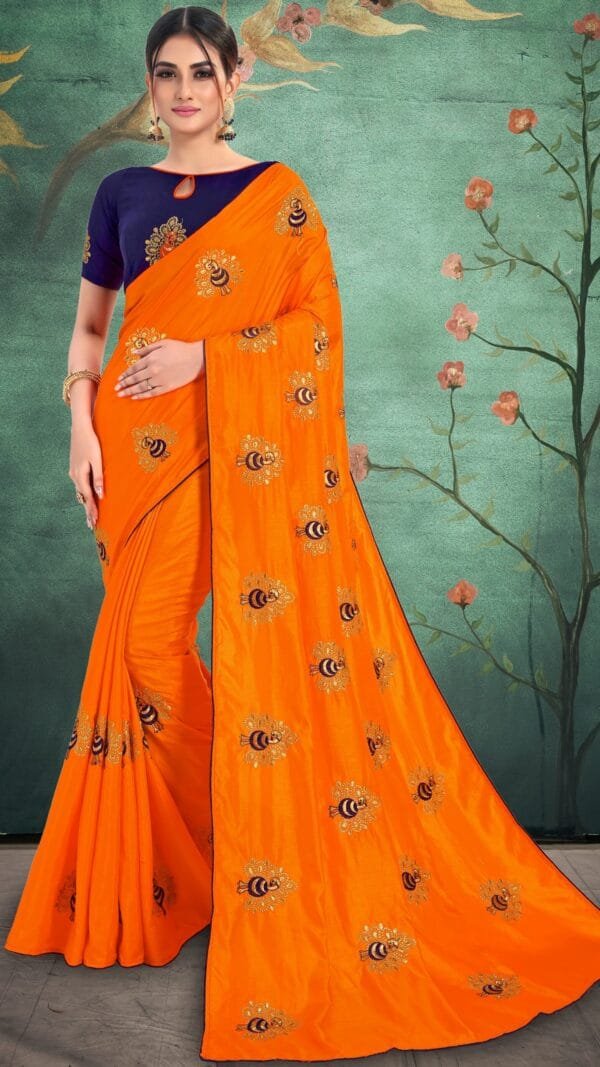 साड़ी की फोटो Orange Colour Saree - Designer Sarees Rs 500 to 1000