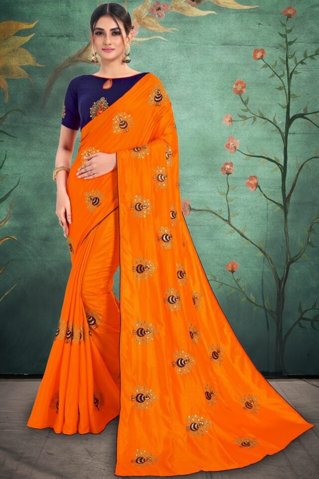 साड़ी की फोटो Orange Colour Saree - Designer Sarees Rs 500 to 1000