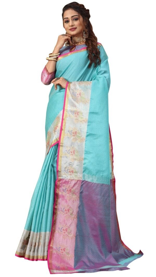 साड़ी डिजाइन फोटो Sky Blue Colour Saree - Designer Sarees Rs 500 to 1000