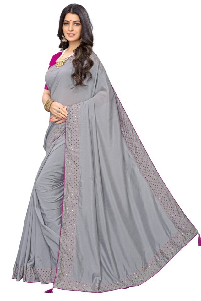 साड़ी फोटो Gray Colour Saree - Designer Sarees Rs 500 to 1000