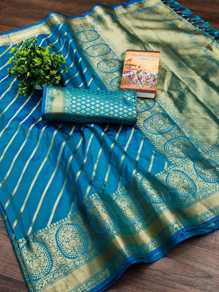 Handwoven Booti Firozi Embroidered Organza Silk Saree – The Weaves
