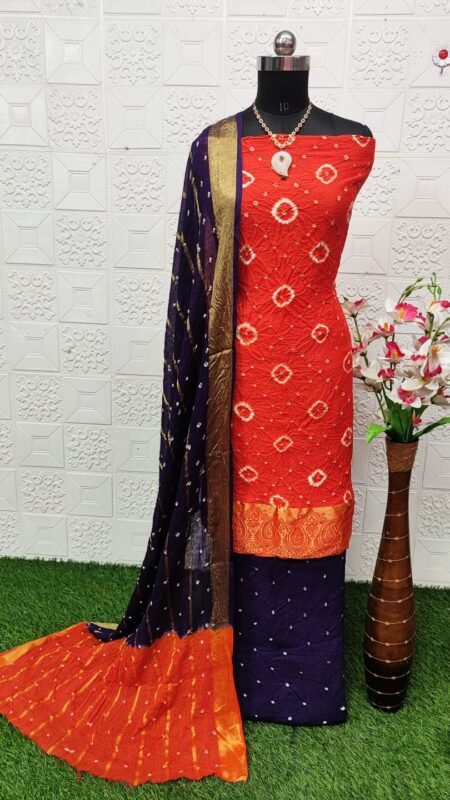 Enquire Now for Bandhani Dress Material with Jambali & Rani Color Bandhej  Design | Cotton Satin | KalaSanskruti Retail Private Limited