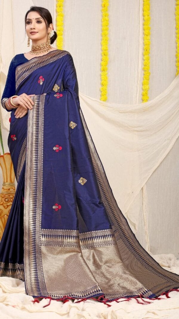 Best Saree Online Shopping App -Blue Colour Designer Sarees Rs 500 to 1000