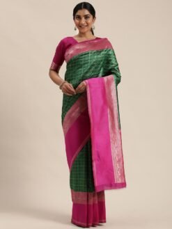 Blouse For Saree Online Green Pink Colour Saree - Designer Sarees Rs 500 to 1000