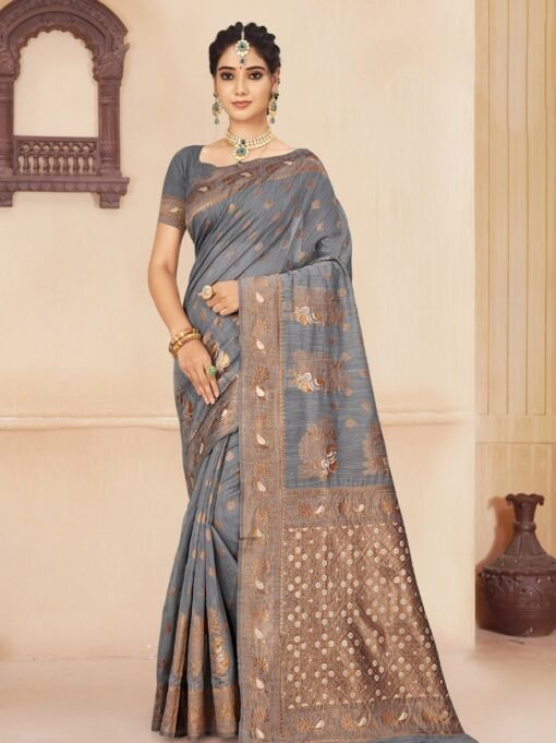 Buy Online Saree - Saree Online Chiffon - Gray Colour Designer Sarees Rs 500 to 1000