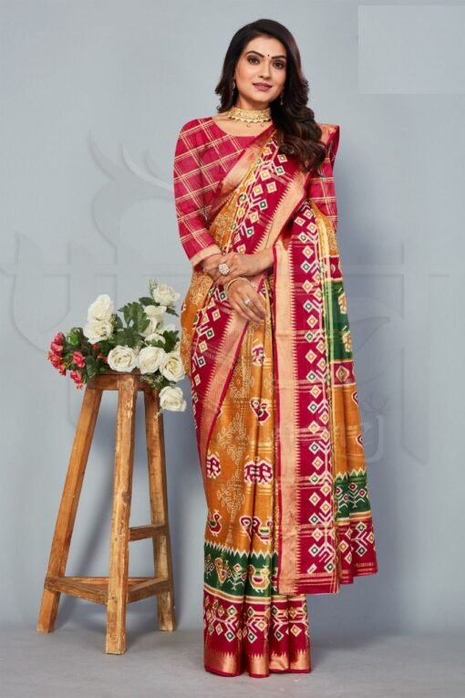 Buy Online Saree - Saree Online Cotton - Orange Colour Designer Sarees Rs 500 to 1000