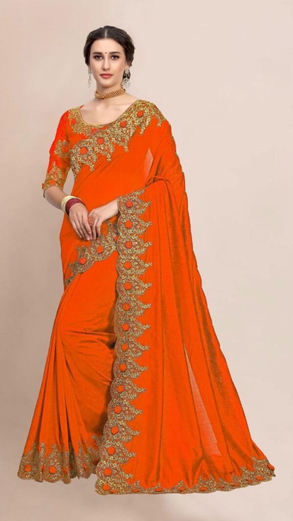 Buy Online Saree - Saree Online - Orange Colour Designer Sarees Rs 500 to 1000 -
