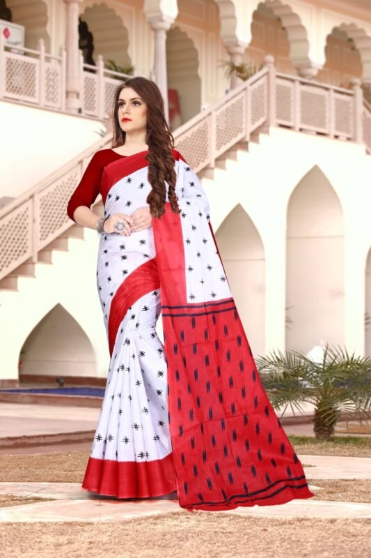 Ravishing Red Mercerized Cotton Saree With Dhakai Jamdani Weave - Loomfolks