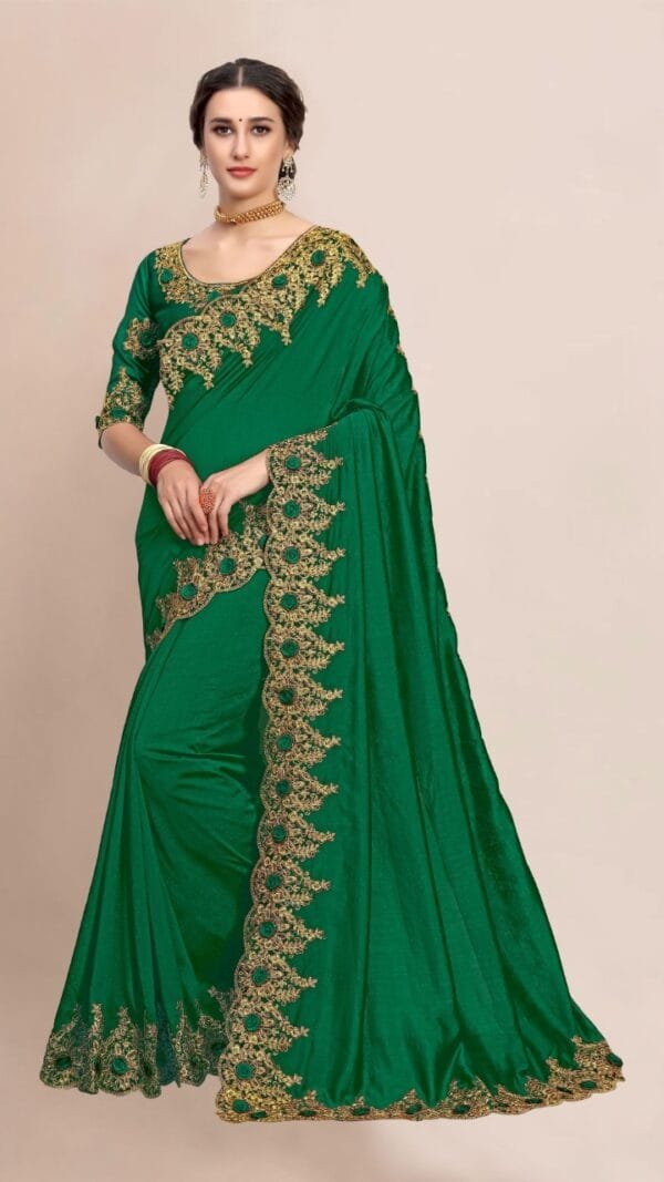 Buy Online Saree - न्यू साड़ी - Green Colour Designer Sarees Rs 500 to 1000 -