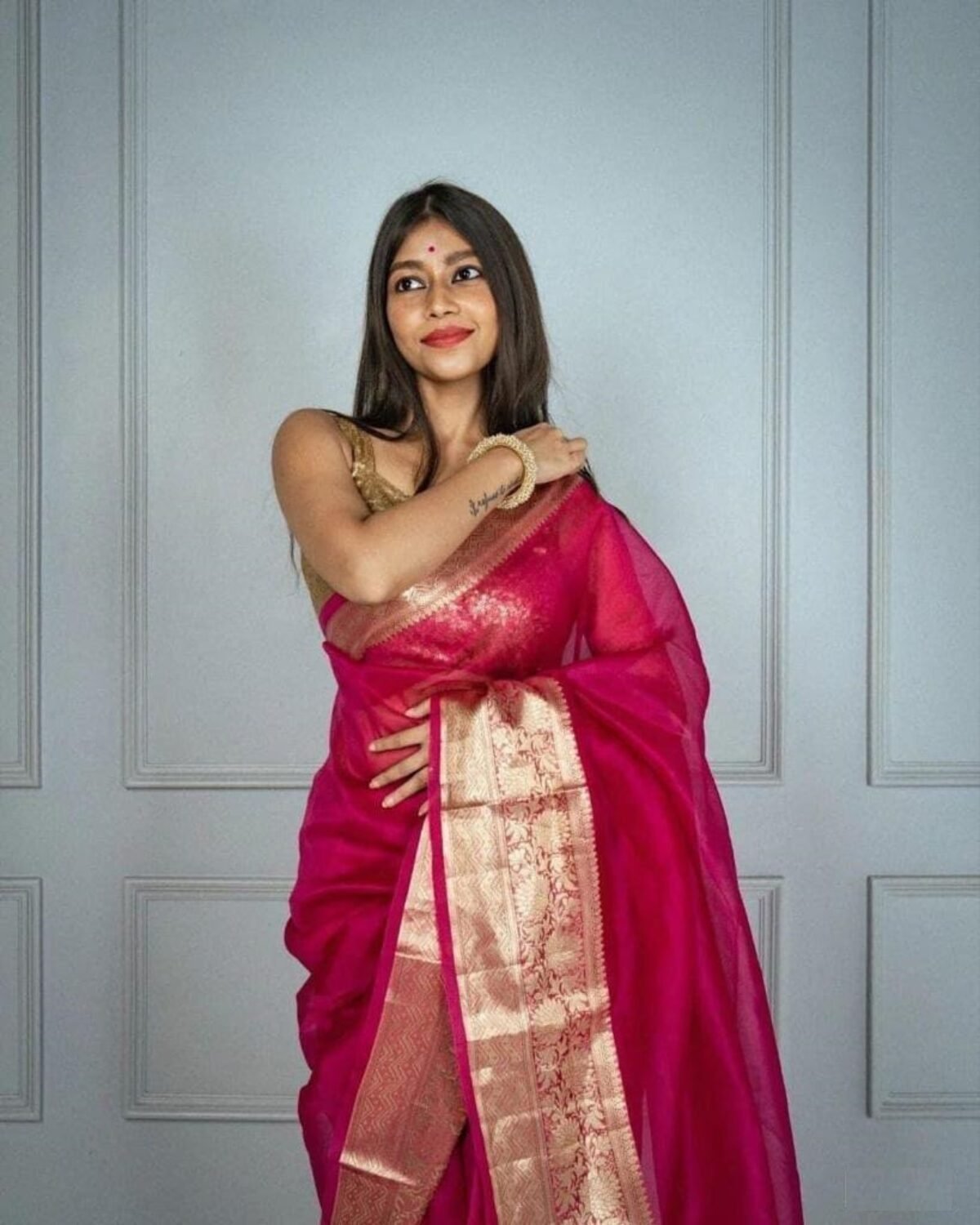 Red uppada plain silk sarees