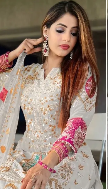 pink and white pakistani dresses White sequins embroidered dress with pink dupatta in USA MEDIUM