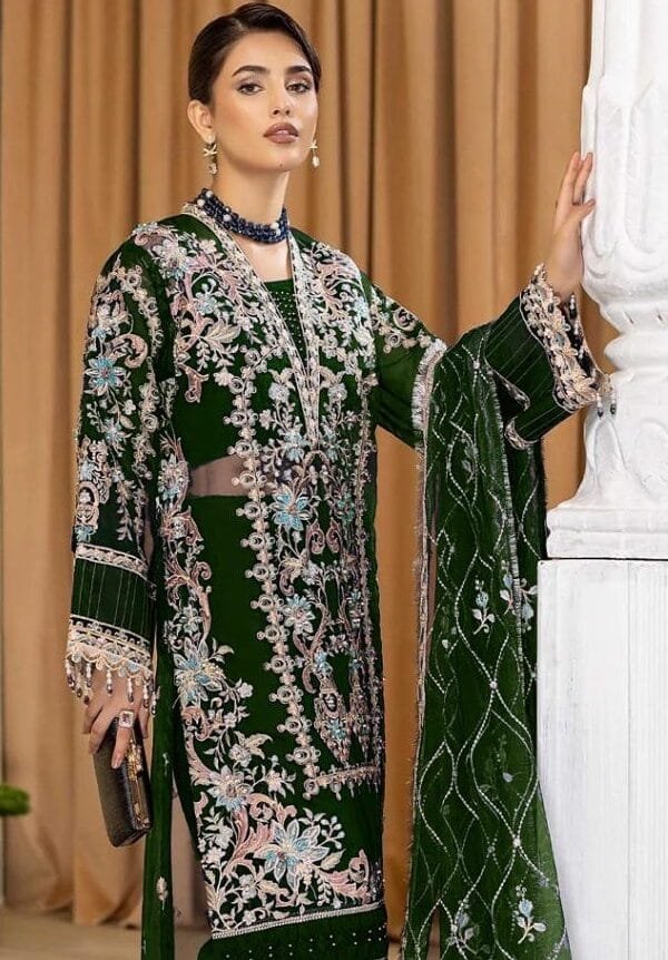 Pakistani Suits With Pants - Green Colour Pakistani Suits