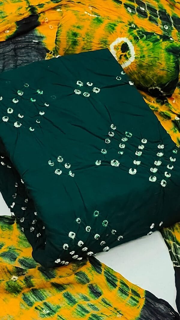 Pure Rayon Hand Bandhej Dress Material with Bottom & Dupatta - Bandhani Dress Material