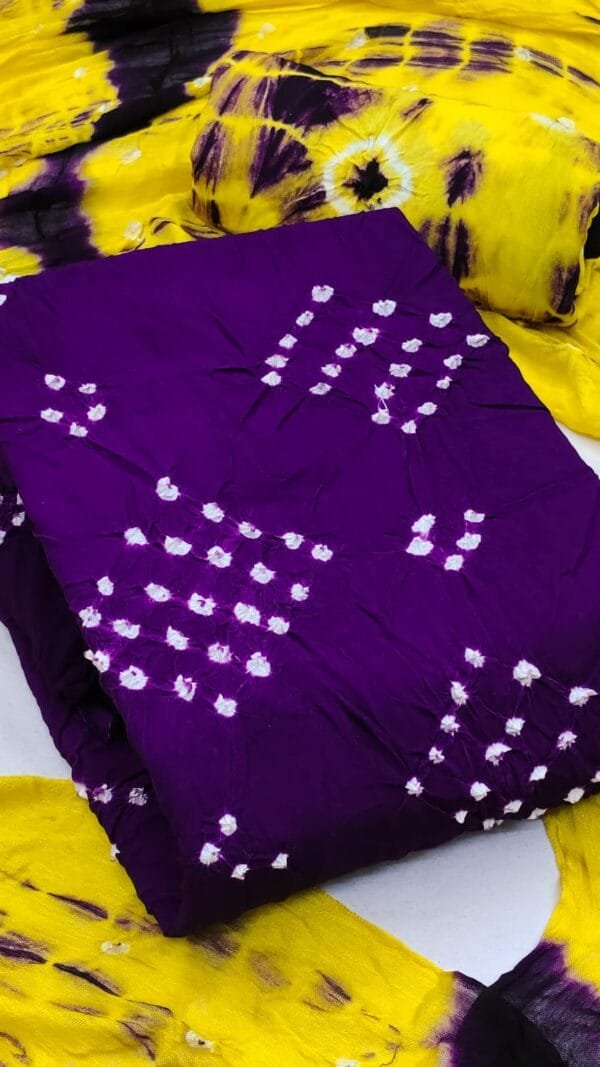 Pure Rayon Hand Bandhej Dress Material with Bottom & Dupatta - Bandhani Dress Material