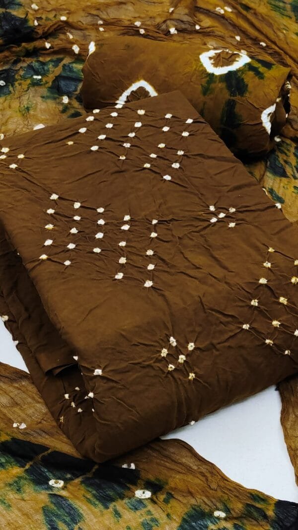 Pure Rayon Hand Bandhej Dress Material with Bottom & Dupatta - Bandhani Dress Material