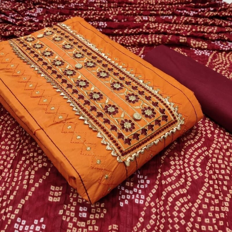 peach Cotton Salwar Suit Dupatta Bandhani Dress Material - Divine  International Trading Co - 3278644