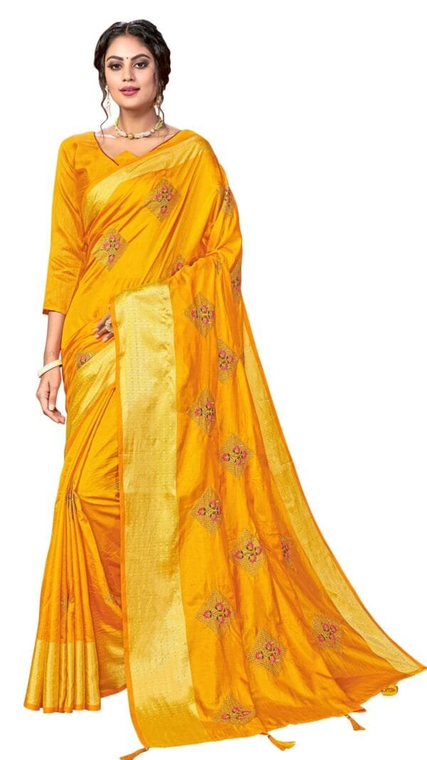 Saree For Online Shopping Yellow Colour Saree - Designer Sarees Rs 500 to 1000