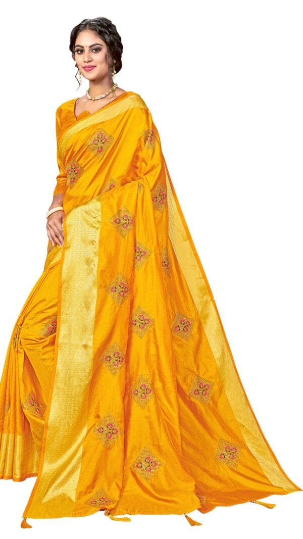 Saree For Online Shopping Yellow Colour Saree - Designer Sarees Rs 500 to 1000