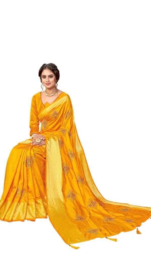Saree For Online Shopping Yellow Colour Saree - Designer Sarees Rs 500 to 1000