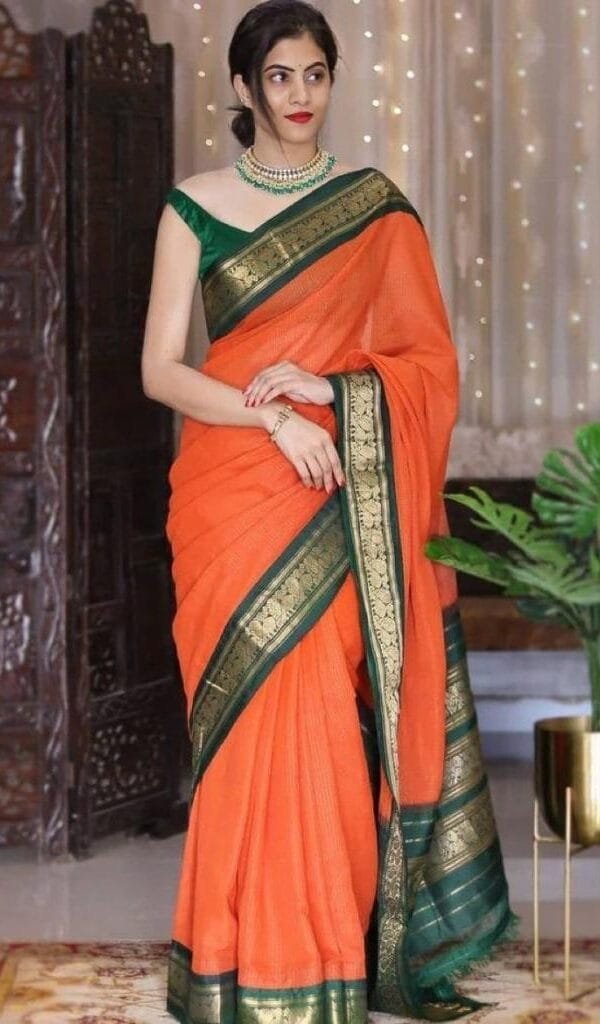 Saree Online From India Orange Colour Saree - Designer Sarees Rs 500 to 1000