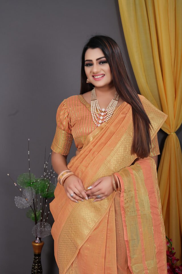 Saree Online Party Wear Orange Colour Saree - Designer Sarees Rs 500 to 1000