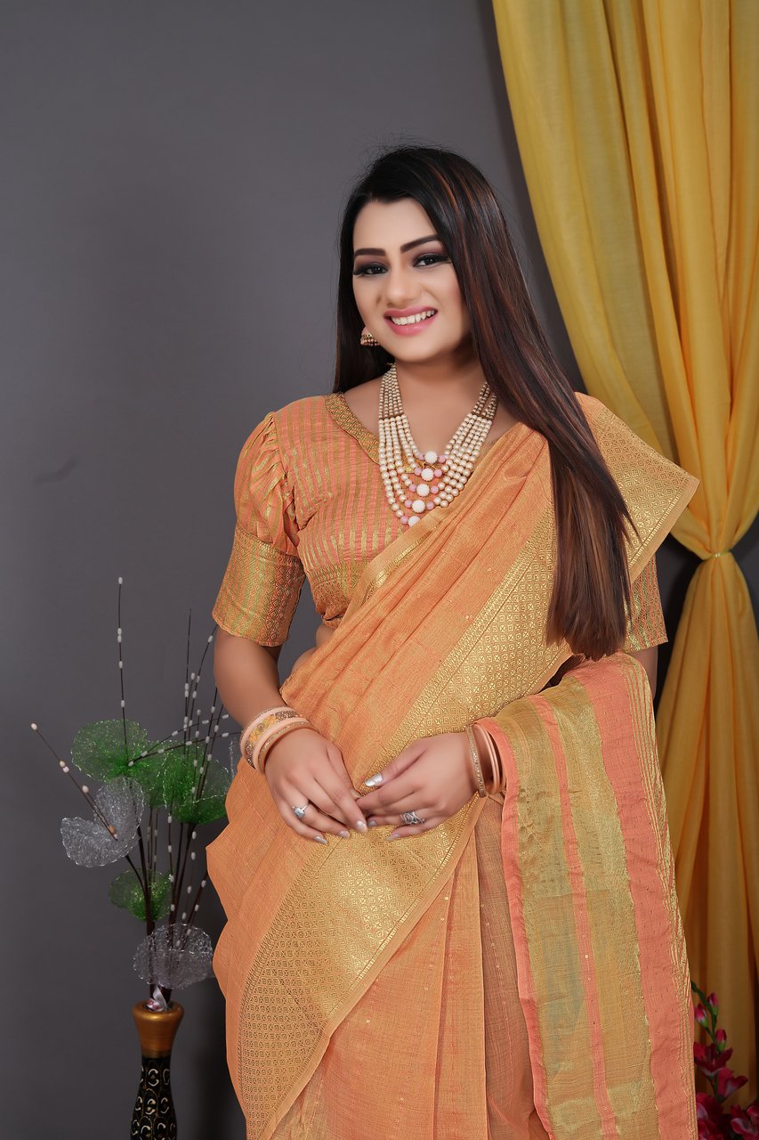 Light Orange Color Party Wear Saree | Lovely Wedding Mall