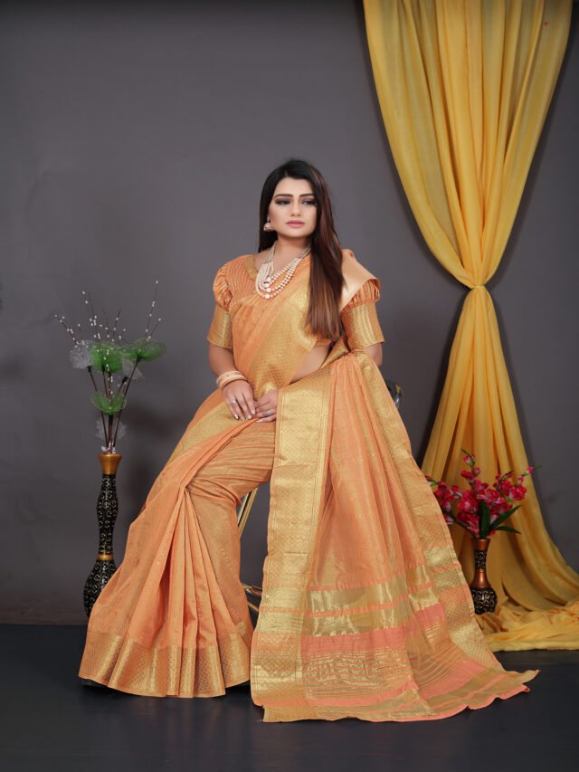 Saree Online Party Wear Orange Colour Saree - Designer Sarees Rs 500 to 1000