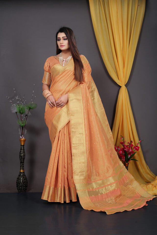 Saree Online Party Wear Orange Colour Saree - Designer Sarees Rs 500 to 1000