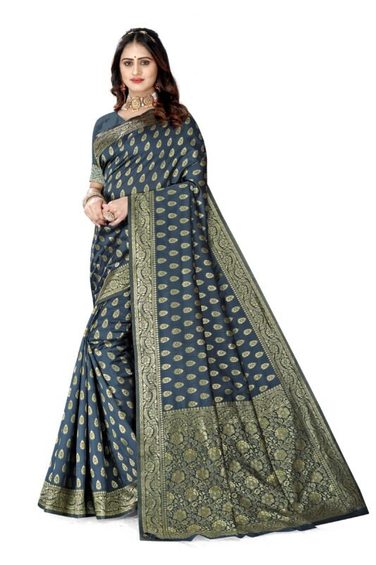 Half and half designer saree in blue and gold. Visit Pothys Boutique, G N  Chetty Road, T Nagar, Chennai, to vie… | Saree designs, Silk sarees online  shopping, Saree