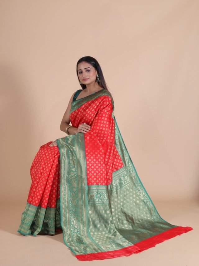 Saree Online Shopping Low Price Green Red Colour Saree - Designer Sarees Rs 500 to 1000