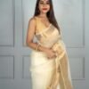 Saree Online Shopping Mumbai - White Colour Designer Sarees Rs 500 to 1000